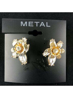 Kohl's Metal Earrings Gold-tone 1" Rhinestone Flowers Studs